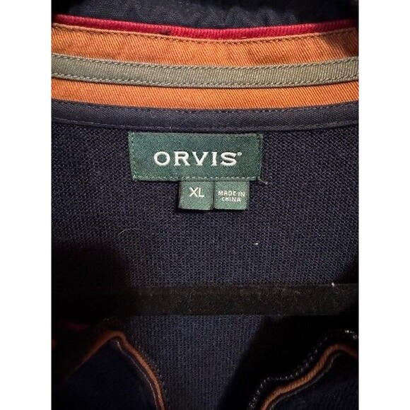 ORVIS 1/4 ZIP 100% MERINO WOOL Upton Navy Sweater Men’s Size XL Elbow Patches - Picture 5 of 13